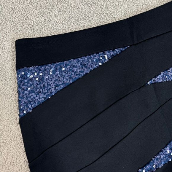 Express Knit Sequin Panel Mini Skirt Blue Black Size 4 - Picture 6 of 11